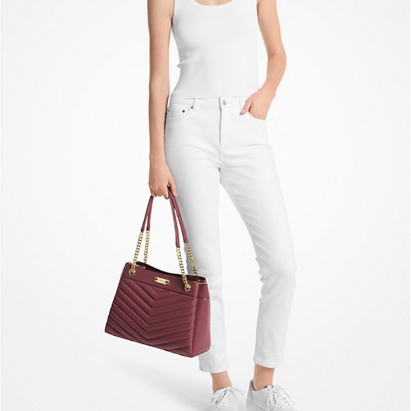 MICHAEL KORS Whitney Medium Quilted Chain Tote Shoulder Bag in Oxblood - Picture 3 of 17